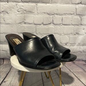 Etienne Aigner Navy Leather Mules with Block Heel Sz 7